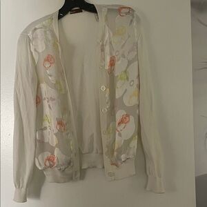 Perry Ellis White and colorful ring motif  Cardigan
